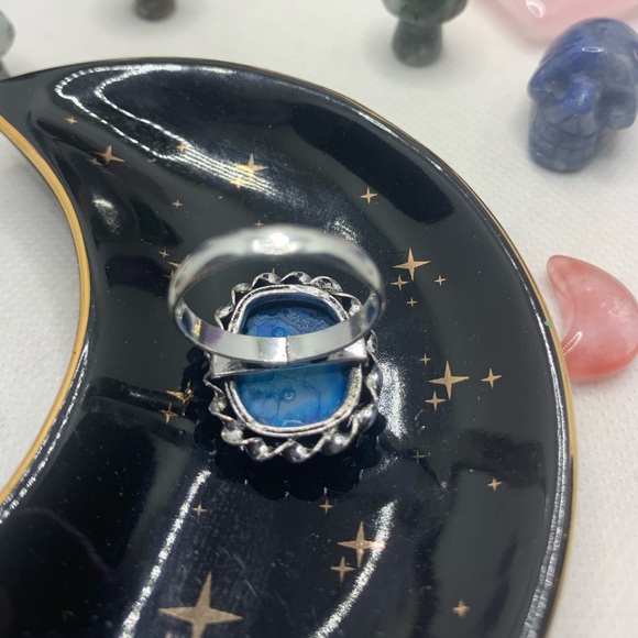 Sparkly Blue Druzy Agate Ring! .925 Sterling Silver Plated, Size 8.75 - Picture 7 of 12